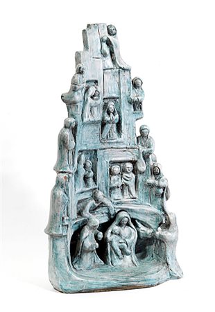 ROSSICONE GIUSEPPE Presepe in terracotta policroma smaltata. Etichetta: G....