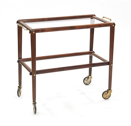 CARRELLO Carrello con struttura in legno, due piani in cristallo, manici e...