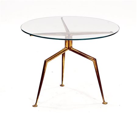 CRISTAL ART Tavolino con base in tubolare d'ottone conificato, piano in...