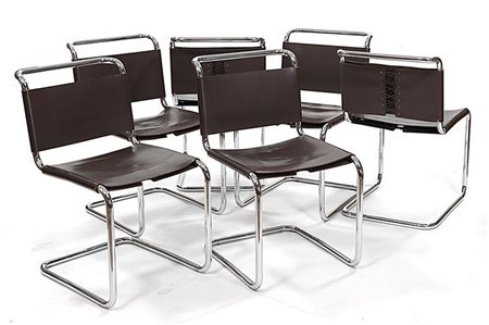 BREUER MARCEL B33 Sei sedie in tubo di metallo cromato con sedile e schienale...