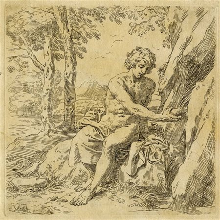 Simone Cantarini, San Giovanni Battista nel deserto. 1637-1639 [tiratura XVIII secolo].
