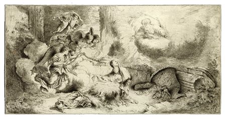 Giovanni Benedetto Castiglione (detto il Grechetto), Natività con Dio Padre e angeli. Post 1647.