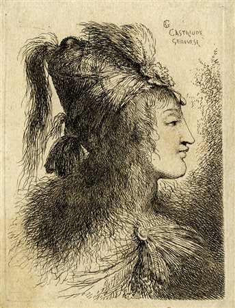 Giovanni Benedetto Castiglione (detto il Grechetto), Testa di donna di profilo verso destra. 1645-1650.