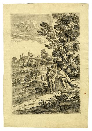 Giovanni Francesco Grimaldi, Paesaggio con giocatori di dadi / Paesaggio con due uomini su un dosso / Paesaggio con due pastori e due caproni in lotta. 1630-1680.