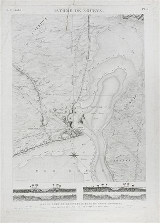 Charles Etienne Collin, Isthme de Soueys / Plan du Port de Soueys et du Fond du Golfe Arabique. 1850 ca.