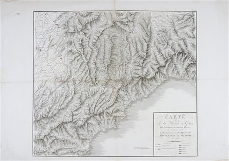 Anonimo della prima metà del XIX secolo, Carte de la Rivière de Gènes, pour l'Intelligence des Opérations Militaires de 1792 à 1800 et particulièrement pour les affaires de Montenotte et Mondovi en 1796. Francia