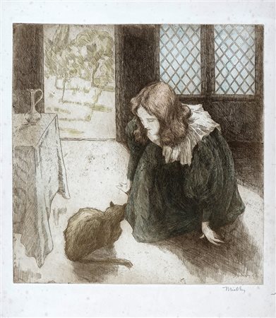 Alfredo Müller, Le petite fille au chat. 1897.