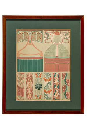 Anonimo liberty, Interno e decorazione per interno (rosa, arancione e verde). 