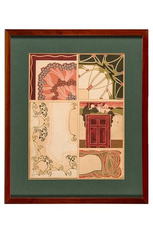 Anonimo liberty, Decorazione per interno (pesca, rosso e verde). 