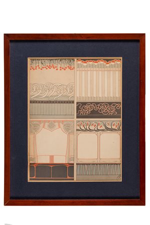 Anonimo liberty, Decorazione per interno (blu, azzurro, beige e rosso). 