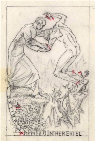 Karl Blossfeldt, Lotto composto di 4 disegni e 1 ex libris. 