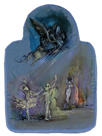 Lilia De Nobili, Lotto composto di 9 bozzetti teatrali e di 1 studio di testata per Vogue. 