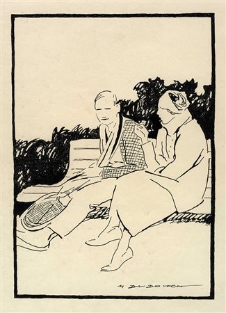 Marcello Dudovich, Chiacchiere sulla panchina. Inizio del XX secolo.