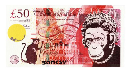 Banksy, Dismal sterling canvas. Monkey queen and rat. 2015.