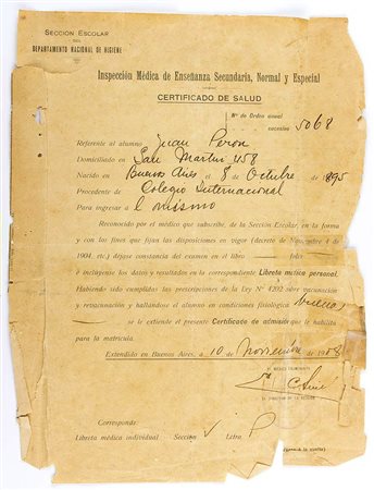 Peron, Evita  (nata María Eva Duarte Los Toldos, 7 maggio 1919 -  Buenos Aires, 26 luglio 1952) - Documenti 