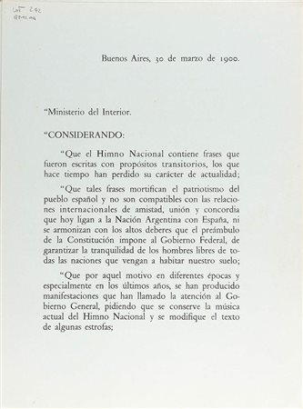 Peron, Evita  (nata María Eva Duarte Los Toldos, 7 maggio 1919 -  Buenos Aires, 26 luglio 1952) - Inno Nazionale argentino