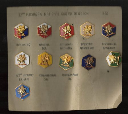 USA - Lotto di 11 distintivi di Michigan National Guard Division
