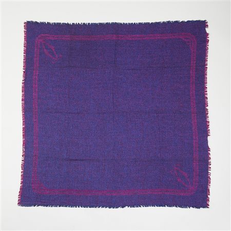 CARTIER  - Scialle tweed blu e rosa.