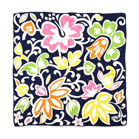 FERRE' GIANFRANCO - Foulard blu, decoro floreale multicolore.