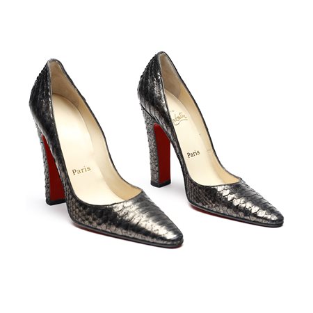 LOUBOUTIN CHRISTIAN - Décolleté in pelle stampata marrone.