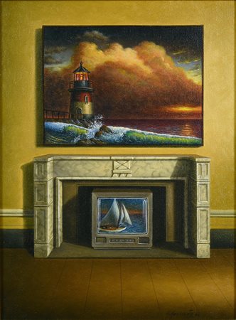 Antonio Nunziante (1956) METAMEDIALE, 2004 olio su tela, cm 40x30 firma e...