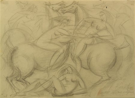 Armando Cuniolo (1900 - 1955) LOTTA DI AMAZZONI, 1951 matita su carta, cm...