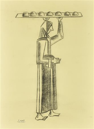 Pietro Morando (1892 - 1980) DONNA COL PANE carboncino su carta, cm 65,5x47,5...