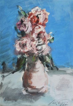 Sergio Scatizzi (1918 - 2009) VASO CON FIORI olio su cartone, cm 50x35 firma