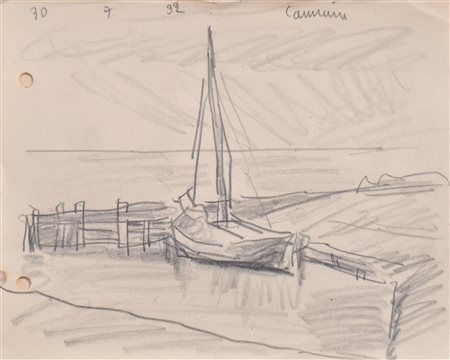 Lyonel Feininger (New York 1871 - 1956) Barca in riva al mare, 1932;Matita su...
