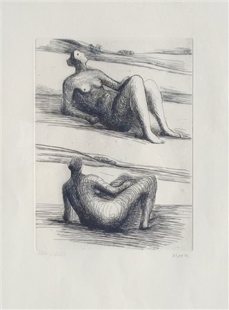 Henry Moore Two reclining figures, 1978;Acquaforte su carta, 30 x 22,5 cm...