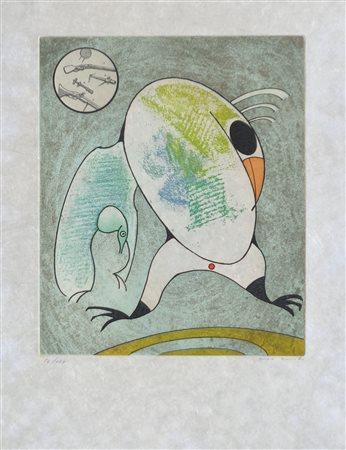 Max Ernst Oiseaux en péril, 1975;Acquatinta a col. su carta, 30,5 x 25 cm,...