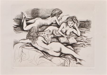 Renato Guttuso (Bagheria 1911 - Rom/Roma 1987) Nude in lettura;Acquaforte su...
