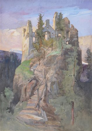 Tony Grubhofer (Innsbruck 1854 - 1933) Rovine di Castelvecchio presso Siusi...