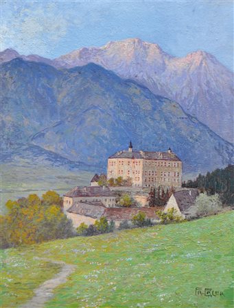 Franz Erler (Wien/Vienna 1883 - 1942) Castel Ambras presso Innsbruck;Olio su...