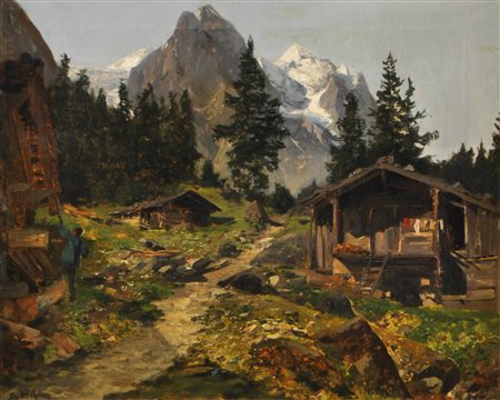 Adolf Gustav Ditscheiner (Wien/Vienna 1846 - 1904) Malghe nelle Alpi...