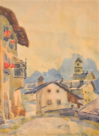 Peter Demetz (St. Ulrich in Gröden/Ortisei 1913 - 1977) Villaggio in Val...