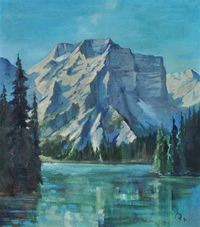 Hermann Pitscheider (Brixen/Bressanone 1923 - 2019) Lago di Braies, 1991;Olio...