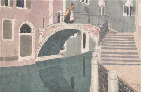Carl Moser (Bozen/Bolzano 1873 - 1939) Ponte a Venezia, 1934;Xilografia a...