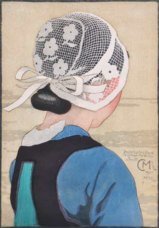 Carl Moser (Bozen/Bolzano 1873 - 1939) Ragazza bretone, 1921;Xilografia a...