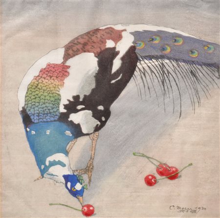 Carl Moser (Bozen/Bolzano 1873 - 1939) Pavone a macchie bianche,...