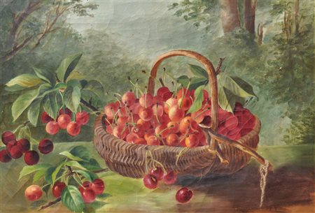Maler des 19. Jh./Pittore del XIX sec. Cesto di ciliegie;Olio su tela, 33 x...