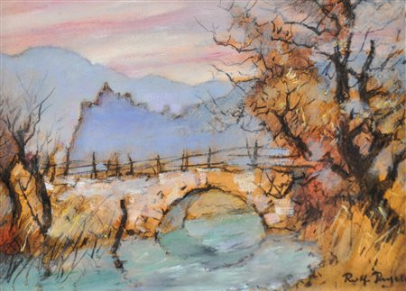 Rolf Regele (Bozen/Bolzano 1899 - 1987) Castel Firmiano;Olio e carboncino su...