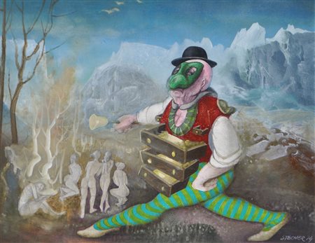 Luis Stefan Stecher (Laas/Lasa 1937) Il commerciante di anime, 1974;Olio su...