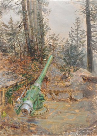 Joseph Jost (Wien/Vienna 1888 - 1969) Cannone navale sul fronte alpino,...
