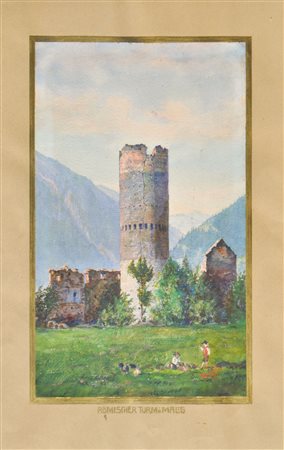 F. Bernard Torre Frohlich a Malles, 1900 ca.;Acquerello, 45 x 26,8 cm, in...