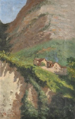 Maler um 1905/Pittore del 1905 ca. Paesaggio montuoso in Italia, 1905;Olio su...