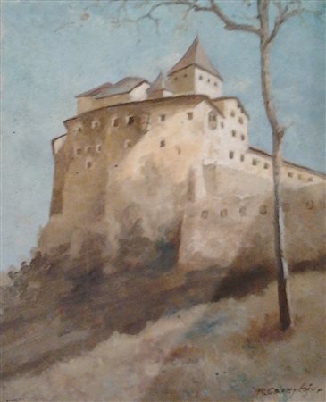 Rudolf Complojer Castel Trostburg presso Ponte Gardena;Tempera, 30 x 35 cm Firma