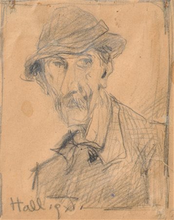 Artur Nikodem Ritratto di un uomo con cappello, Hall, 1911;Matita, 12 x 9,7...