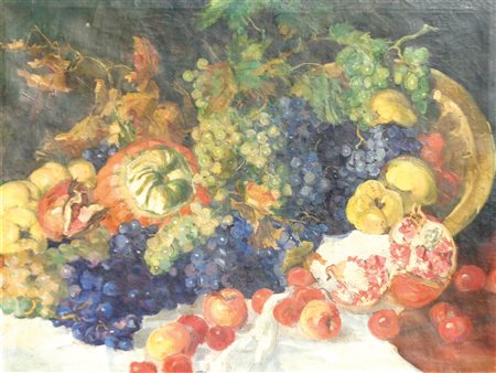Südtiroler Maler um 1920 (Rolf Regele?) Natura morta di frutta;Olio su tela,...
