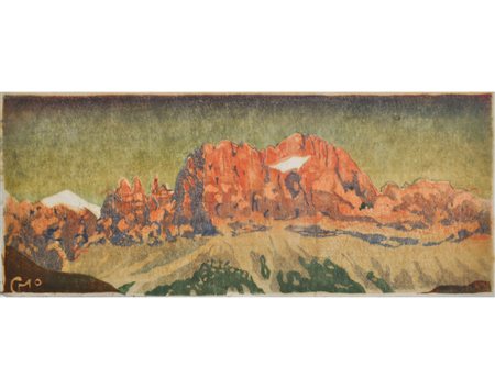 Anton Theodor Röggla nach/da Carl Moser Catinaccio;Xilografia a colori, 18 x...